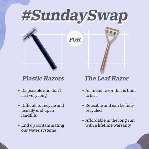 Most of the disposable razors end up in landfills as they are made with various different materials and are difficult to recycle.​ Why not explore a different option with GoodGuilt’s #SustainableSwap 🌿​ Check out the @leafshave for a more sustainable shave every time!​ Their all-metal safety razors come with 10 blades and a lifetime warranty. ​ The razor head is flexible and can be adjusted to load up to 3 blades! ​ #singleuse #singleusesucks #earthlyliving #earthwarriors Disposable Razor, Safety Razor, Water Systems, Botany, Apothecary, How To Run Longer, Shaving, Sustainability, Recycling