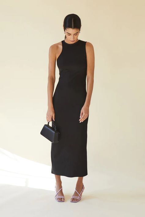 Modern Minimalist Dresses for Women | Marcella NYC Minimal Black Dress, Minimalist Style Inspiration, Black Sleeveless Dress Outfit, Black Straight Dress, Sleeveless Black Midi Dress, Minimalistic Dress, Casual Black Dress, Black Summer Dress, Black Long Dress