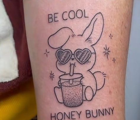 Honey Bunny Tattoo, Milkshake Tattoo, Bunny Tattoo, Bunny Tattoos, Honey Bunny, Whisper Confessions, Print Tattoos, Paw Print Tattoo, Hair And Nails