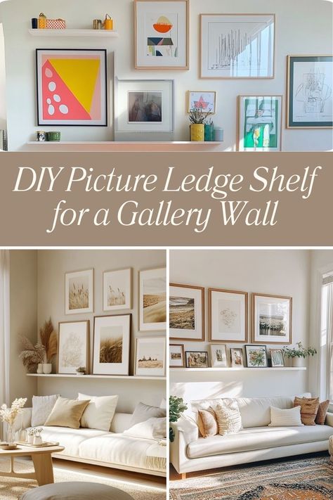 Create a sleek DIY picture ledge shelf for a stylish gallery wall display. #GalleryWall #DIYDecor #PictureLedge Picture Ledges Ideas, Picture Shelf Wall, Diy Picture Ledge, Art Ledge, Picture Ledge Wall, Picture Ledge Shelf, Photo Ledge, Ledge Shelf, Bathroom Gallery