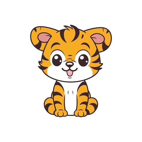 Cute Tiger Drawing Cartoon, Tiger Cute Drawing, Baby Tiger Drawing, Cute Tiger Drawing, Tiger Cartoon Drawing, Cute Tiger Cartoon, Draw Tiger, Cartoon Baby Animals, Tiger Clipart