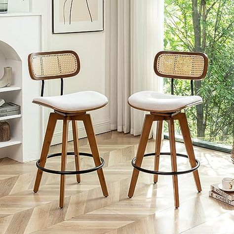 Modern Bar Chairs, Chairs For Kitchen, Mid Century Modern Bar, Rattan Bar, Rattan Bar Stools, Modern Counter Stools, Swivel Barstools, Bamboo Chair, Stools For Kitchen Island