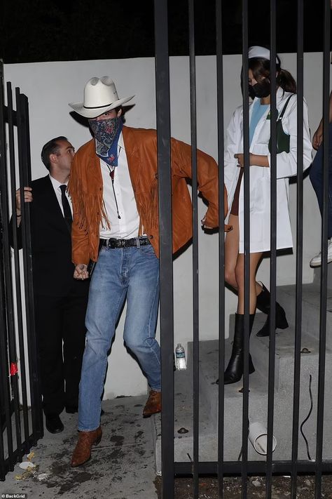 Paris Hilton and Kate Beckinsale attend star-studded Halloween bash in LA | Daily Mail Online Southwest Mens Fashion, Cowboy Boots Aesthetic Men, Cowboy Boots Aesthetic Outfit, Stagecoach Outfit Men, Modern Cowboy Outfit, Men’s Western Fashion, Cowboy Men Outfit, Rancho Fits, Bf Mood