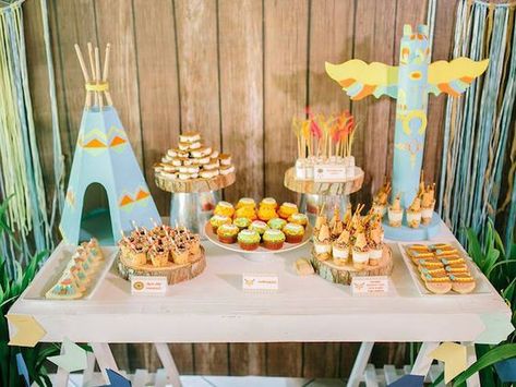 Indian Birthday Parties, Baby Shower Desserts Boy, Teenager Party, Camping Theme Birthday Party, Camping Theme Birthday, Camp Party, Dessert Table Birthday, Spongebob Birthday Party