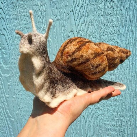 Giant Snail Needlefelt Ideas, Gourd Animals, Giant Snail, Felt Succulents, Felt Animal Patterns, Needle Felting Diy, Wool Animals, Needle Felting Tutorials, Needle Felting Kits