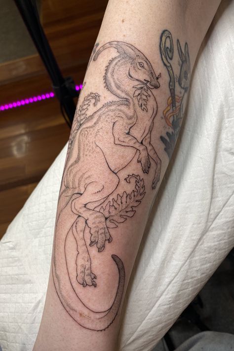 Dino Bones Tattoo, Anomalocaris Tattoo, Styracosaurus Art, Dino Tattoo Ideas, Mosasaurus Tattoo, Coelacanth Tattoo, Carnotaurus Tattoo, Dinosaur Sleeve Tattoo, Dinosaur Fossil Tattoo