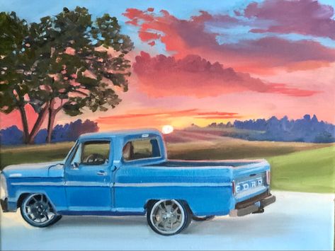 Vintage Car Painting Acrylic, Tractor Painting Easy, Truck Painting Ideas, Old Truck Drawings, Ford Truck Painting, Truck Canvas Painting, Vintage Car Painting, Truck Painting, Old Ford Truck