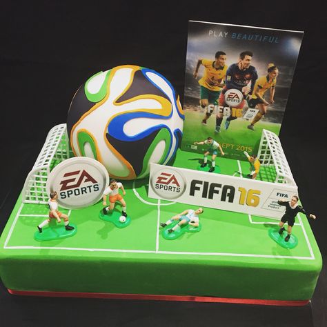 Fifa Themed Birthday Party, Fifa Cake Ideas, Fifa Birthday Cake, Fifa Themed Birthday Cake, Fifa Cake, Birthday Cake For Football Lover, 2 Tier Soccer Cake, Portugal Soccer Cake, Playstation Cake