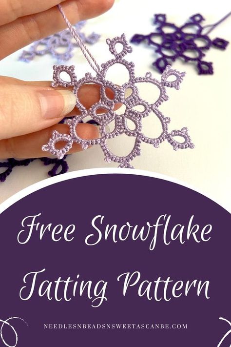 There are different shuttle tatting patterns out there. And here is my very first tatting pattern, a snowflake ornament. Needle Tatting Snowflake Pattern Free, How To Do Tatting Tutorials, Tatting Lace Pattern Free, Tatted Snowflakes, Needle Tatting Tutorial, Tatting Bracelet, Tatting Ideas, Needlework Ideas, Tatting Patterns Free