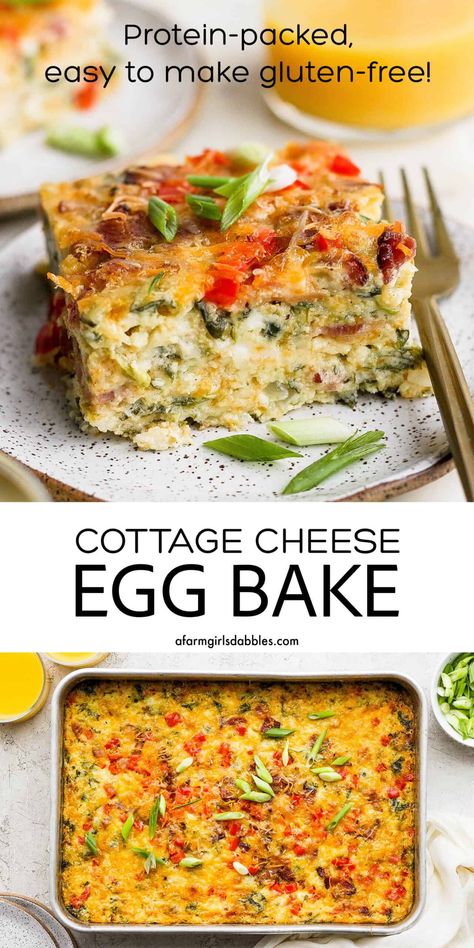 Cottage Cheese Egg Bake, Cheese Egg Bake, Egg Bake Recipe, Cottage Cheese Recipes Healthy, Cottage Cheese Breakfast, Queso Cottage, Cottage Cheese Eggs, Baked Eggs Recipe, Bake Easy