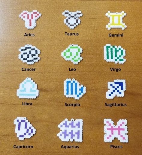 Fuse Beads Templates, Mini Perler Bead Patterns, Perler Beads Keychain, Beads Business, Mini Hama Beads, Melted Beads, Zodiac Keychain, Hamma Beads Ideas, Easy Perler Bead Patterns