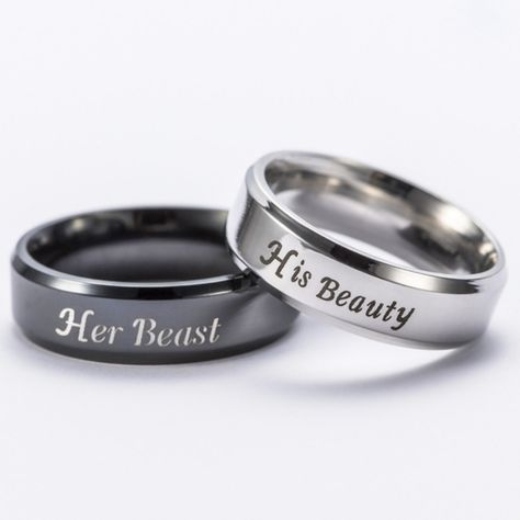 Her Ring - "His Beauty", Silver Color, Size 6 His Ring - "Her Beast", Black, Size 9 Stainless Steel Originally Purchased Online From China. New, Never Worn. Will Be Packaged In Black Velvet Jewelry Boxes. Jewellery Website, Jewellery Shops, Couples Ring, Beauty Beast, Promise Rings For Couples, Leaf Engagement Ring, Couple Jewelry, Couple Wedding, Matching Rings