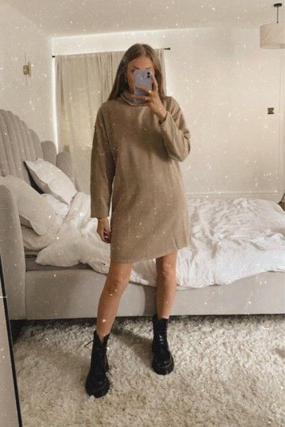 Mango Sweater Dress - Dr Martens Jaden Boots #Mango #Sweaterdress #DrMartens #JadenBoots #BikerBoots Jaden Boots Dr Martens Outfit, Jaden Dr Martens Outfit, Sweater Dress And Doc Martens, Jadon Max Platform Boot Outfit, Casual Oversized Knit Sweater Dress, Doctor Dress, Biker Boots, Autumn Outfit, Dream Wardrobe