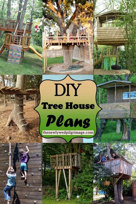 20 DIY Tree House Plans For Adventurous Families - Mint Design Blog Diy Tree House Between Two Trees, Tree House Kit, Tree House Inspiration, Diy Stick Fort Outdoor, Diy Small Tree House, Diy Simple Tree House, Diy Tree Forts For Kids, Simple Tree Fort Easy Diy, Tree House Plans Diy