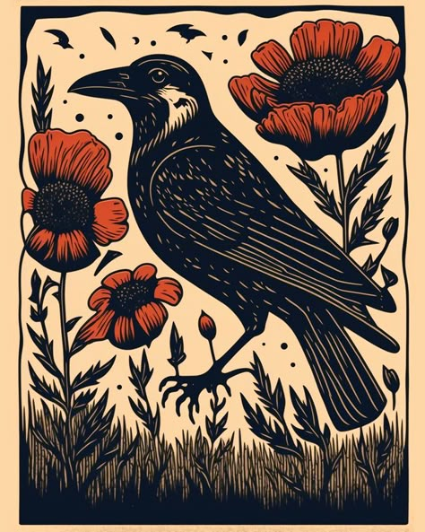 #ravenart #poppies #raven #crow #folkart #linocut #linocutprint #vectorart #linocutstamp #naturalscene #floral #birdart #natureart… | Instagram Crows Drawing, Illusion Tattoos, Optical Illusion Tattoos, Wrist Tattoo Designs, Halloween Folk Art, Crow Art, Folk Art Flowers, Raven Art, Linocut Art