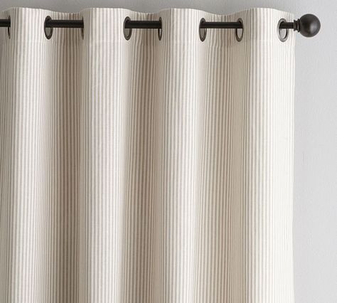 Wheaton Stripe Curtain - Neutral | Pottery Barn Ticking Stripe Curtains, Paisley Curtains, Grey Blackout Curtains, Neutral Curtains, Drapes And Curtains, Drapes And Blinds, Striped Curtains, Black Drapes, Adult Bedroom