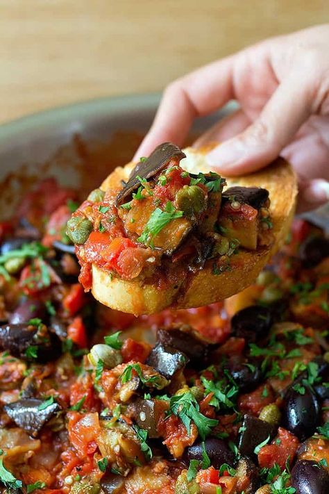 Eggplant Caponata Recipe • Unicorns in the Kitchen Italian Eggplant Recipes, Vegetarian Eggplant Recipes, Eggplant Caponata Recipe, Vegan Eggplant Recipes, Italian Eggplant, Caponata Recipe, Eggplant Recipes Easy, Eggplant Caponata, Eggplant Recipe