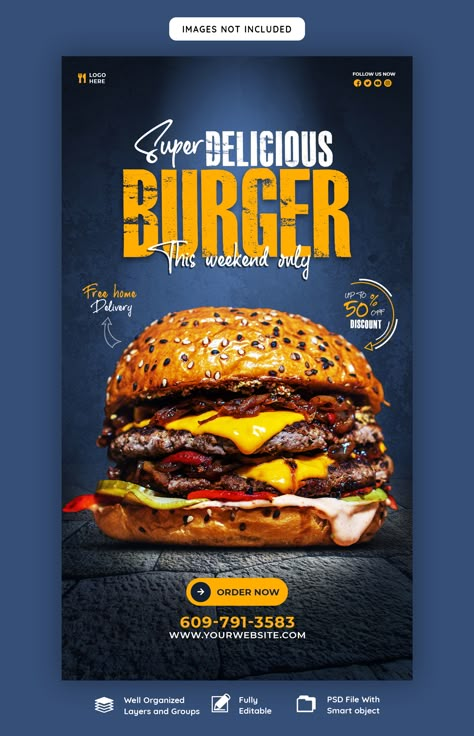 Food burger social media instagram post banner template or square flyer Burger Social Media Design, Meat Design, Pizza Post, Burger Poster, Mexican Burger, Menu Burger, Inspiration Designs, Restaurant Social Media, Flyers Design