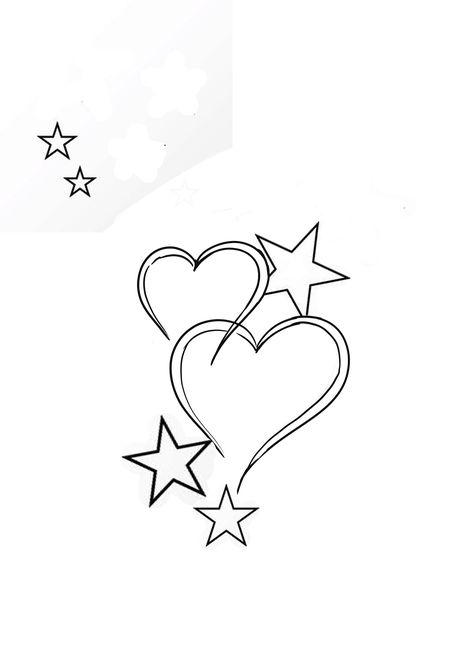 Four Star Tattoo, Delicate Arm Band Tattoos For Women, Multiple Hearts Tattoo, Heart And Stars Tattoo, Hearts And Stars Tattoo, Star And Heart Tattoo, Heart And Star Tattoo, Heart Tattoo Stencil, Cursive Letters Fancy