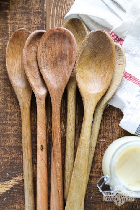 homemade spoon butter wood cream recipe Wooden Cake Plate, Beeswax Recipes, Spoon Butter, The Prairie Homestead, Natural Cleaning Supplies, Prairie Homestead, Wood Butter, Best Cast Iron Skillet, Wooden Kitchenware