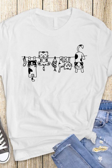 Cute Cats Hanging T-shirt, Cat Lover Tee, Funny Cat Tee, Women Shirt, Animal Shirt, Kitty Tee, Pet lover Tee, Cute animals, Gift for Him Cat Tshirt Design Ideas, Cool Tshirt Designs Women, Cat T Shirt Design, Animal Shirt Design, Cat Tshirt Design, Tshirt Style Outfit, Women Tshirt Design, Inspiration Designs, Cat Tee Shirts