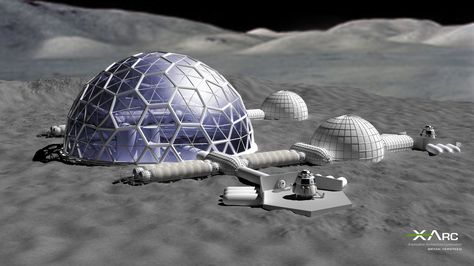 Technology from LCATS could be used to establish a long-term lunar colony.  Image courtesy of the Exploration Architecture Corporation Moon Colony, Astronomy Terms, Mars Project, Space Colony, Moon Projects, Film Props, Low Poly Art, Astronauts In Space, Space Architecture