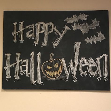 Happy Halloween Chalkboard Art, Halloween Chalkboard Art Diy, Halloween Blackboard Chalk Art, Happy Halloween Chalkboard Ideas, Chalkboard Halloween Ideas, Happy Halloween Chalkboard, Halloween Gymnastics, Winter Chalkboard Ideas, Window Drawings