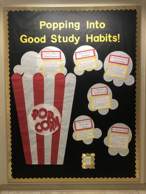 Good Habits Board Decoration, Study Habits Bulletin Board, Exam Bulletin Board Ideas, Exam Board Decoration Ideas, Study Bulletin Board, Study Skills Bulletin Board, Guidance Bulletin Boards, Goals Bulletin Board, Nutrition Bulletin Boards