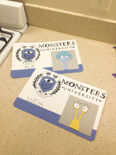 Since so many people liked my other pin about Monsters U door decs, here's a close up of the student ones! #RA #reslife #doordecs #decorations Monsters University Door Decs, Ra Door Tags Colleges, Ra Door Decs Disney, Door Decks Ra, Dorm Tags Ra Door Decs, Monsters University Decorations, Ra Floor Themes Door Decs, Ra Floor Decorations, Dorm Door Decs