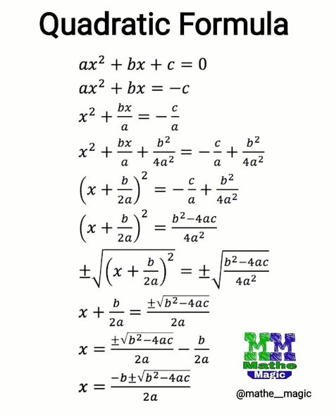 Quadratic Equations Formula, Quadratic Equations Notes, Maths Formula Book, Maths Algebra Formulas, Equations Notes, Algebra Formulas, Quadratic Equations, College Math, Quadratic Formula