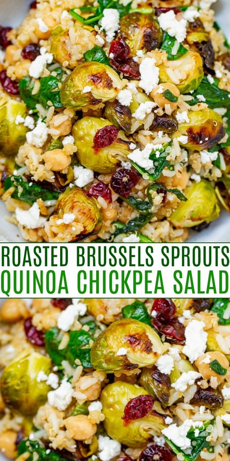 Avery Recipes, Harvest Bowls, Quinoa Chickpea Salad, Bean Salads, Sprouting Quinoa, Meatless Dinners, Salty Recipes, Brussels Sprouts Salad, Roasted Sprouts