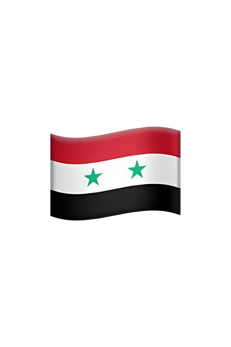 The emoji 🇸🇾 depicts the flag of Syria, which consists of three horizontal stripes of red, white, and black colors. In the center of the white stripe, there are two green stars that represent Syria and Egypt. The red stripe symbolizes the bloodshed in the country's struggle for independence, the white stripe represents peace, and the black stripe represents the dark past of the country. Flag Of Syria, Syrian Flag, Free Syria, Emoji Copy, Flag Emoji, Emoji Dictionary, Apple Emojis, Syria Flag, The Emoji