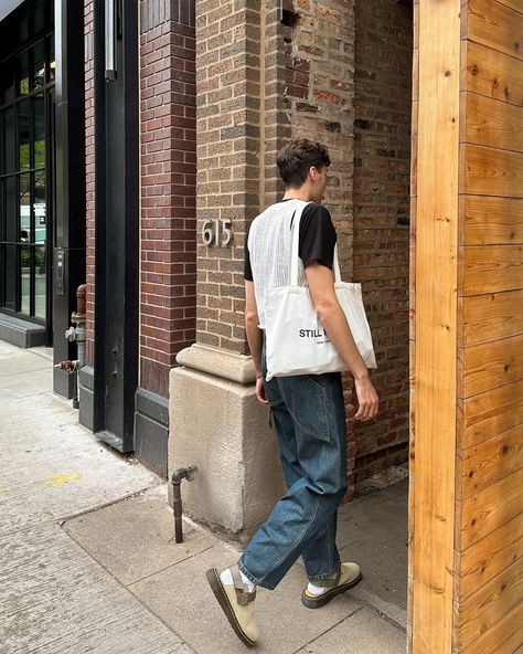 for someone who can’t stand seafood i sure do love a fishnet top ���🐠🤎⁣ ⁣ ⁣ #ootdmen #lifestylefashion #mensclassystreetwear #mensfashion #mensfashiondaily ⁣ ⁣ simple outfit | spring outfit | minimal style | dr martens jorge mules | baggy jeans | spring layers Dr Martens Jorge Outfit, Dr Martens Mules Outfits, Jorge Mules, Mule Outfits, Mules Outfits, Mules Men, Mule Outfit, Dr Martens Jorge, Styling Dr Martens