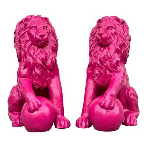 Modern Hot Pink Lion Door Statues- A Pair Hot Pink Nursery, Hot Pink Living Room, Hot Pink Door, Barbie Trailer, Hot Pink Furniture, Hot Pink Room, Goth Apartment, Patio Door Coverings, Hot Pink Decor