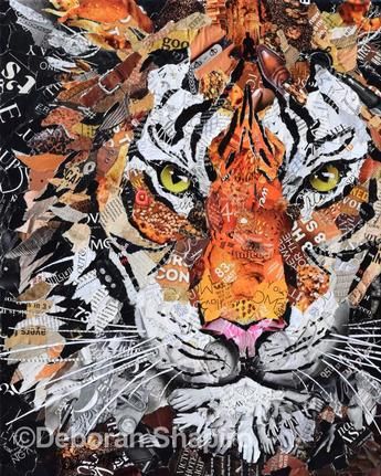 Tiger Collage Art Animals, Trendy Collage, Torn Paper Collage, Animal Collage, Collage Quilts, Paper Mosaic, Tiger Wall Art, Paper Collages, Collage Art Projects