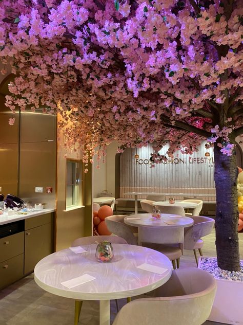 Floral Canopy, Beautiful Cafe, Purple Beach, Parisian Cafe, Artificial Tree, Cafe Interior, Cafe Design, Pink Princess, Beautiful Destinations