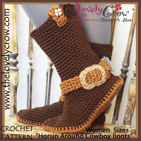 Crochet Pattern Adult Sizes Cowboy Boots by TheLovelyCrow on Etsy Boots Plus, Crochet Cowboy Boots, Crochet Boots Pattern, Crochet Shell Stitch, Womens Crochet Patterns, Crochet Boots, Boots Patterns, Crochet Booties, Crochet Socks