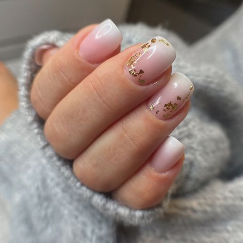 Nails ombre french Ombre Nails Square, Gold Flake Nails, French Pink, Nails Square, Gold Flecks, Oval Nails, Gold Flakes, French Tip Nails, Gold Nails