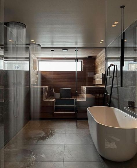 Sauna Bathroom Design, Master Bath Layout, Modern Saunas, Sauna Shower, Home Spa Room, Sauna House, Indoor Sauna, Sauna Design, Sauna Room