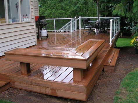 Deck Ideas For Campers, Deck Benches, Deck Bench Seating, Corner Deck, Deck Bench, Deck Remodel, Deck Seating, Patio Pergola, Wooden Deck