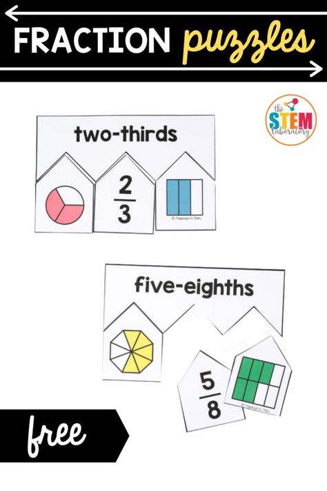 These fraction puzzles are perfect for first and second grade learners! Have kids practice using all the fraction puzzle pieces or pick and choose for an easy differentiation strategy. Kids will love visually seeing fractions with pictures and numerals! #fractions #mathpuzzles #mathcenters Fractions Of A Set Activities, Fraction 2nd Grade, Fractions Grade 3 Activities, Fractions Second Grade, Introducing Fractions 3rd Grade, Fractions Activities 3rd Grade, Fractions 2nd Grade, Fraction Craft, Fraction Puzzle