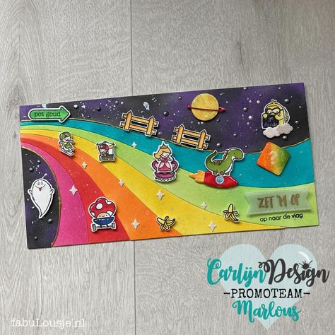 Marlous Theunissen on Instagram: “🌈 🎮 Rainbow road 🎮🏰 For the gamers among us, a little remake of the rainbow road track of @nintendo Super Mario 🏎 using several @lawnfawn…” Mario Rainbow Road, Mario Kart Rainbow Road, Rainbow Road Mario Kart, Rainbow Road, Ra Ideas, Banner Ideas, Mario Art, Halloween 2023, Diy Room