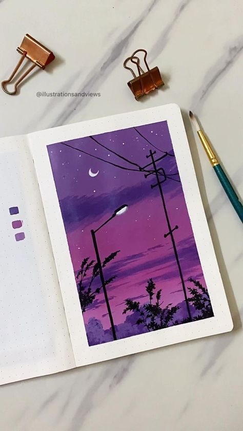 Sky Painting Easy, Purple Sky Painting, Easy Painting For Beginners, Sky Art Painting, Simple Acrylic, Painting Easy, Painting For Beginners, Gouache Art, Abstract Art Painting Diy