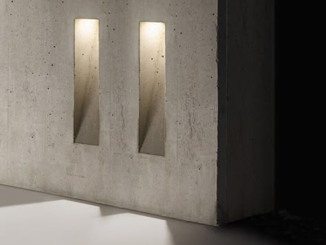 LED cement steplight Concrete Light, Ghost Lights, Wall Niche, Recessed Wall Lights, Lighting Concepts, Recessed Wall, Step Lighting, Concrete Wall, Wall Light Fixtures