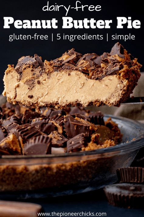 No-Bake Dairy-free Peanut Butter Pie - The Pioneer Chicks Almond Butter Pie, Dairy Free No Bake Pie, Peanut Butter Gluten Free Desserts, Gf Peanut Butter Pie, Gluten Free Dairy Free Peanut Butter Pie, Dairy Free Peanut Butter Pie, Paleo Peanut Butter Pie, Gluten Free Peanut Butter Pie, Healthy Peanut Butter Pie