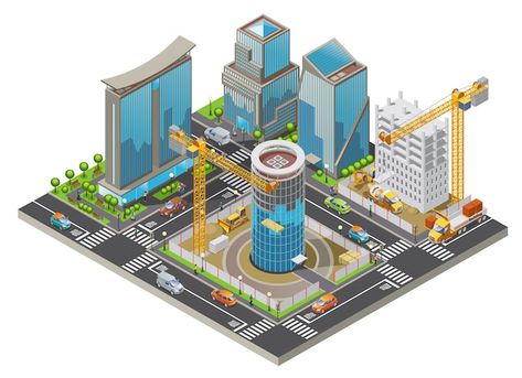 Game Architecture, City Isometric, Construction City, City Concept, Minecraft City, 3d Concept, Create Account, Isometric Art, Isometric Design