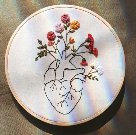 Embroidery Anatomy, Anatomy Embroidery, Diy Easy Embroidery, Floral Anatomy, Diy Embroidery Shirt, Embroidered Canvas Art, Embroidery Heart, Clothes Embroidery Diy, Digital Embroidery Patterns