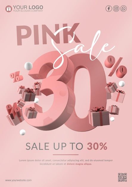 PSD pink sale flyer template with 30 per... | Premium Psd #Freepik #psd #sale #offer #sales #pink Christmas Promo, Poster Template Design, Christmas Campaign, Pink Sale, Christmas Post, Sale Flyer, Christmas Photography, Sale Banner, Post Design