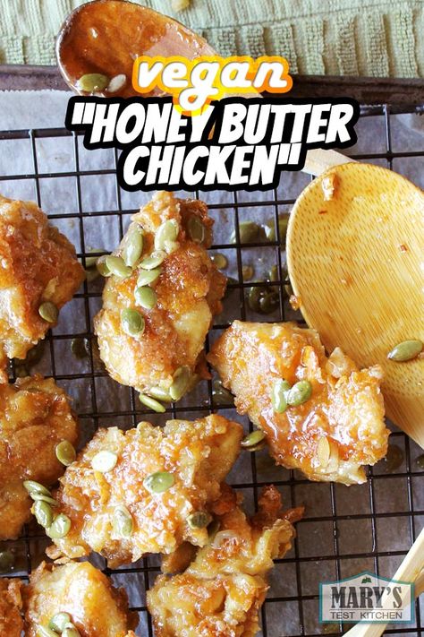 Vegan Honey Butter, Vegan Chicken Recipes, Tvp Recipes, Butter Tofu, Vegan Honey, Honey Butter Chicken, Vegan Fried Chicken, Vegan Soul Food, Apple Honey