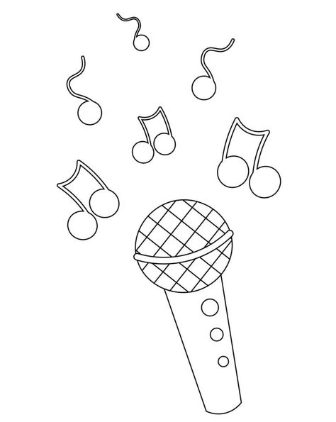 Microphone and note. Draw illustration in black and white Drawing Of Microphone, Microphone Doodle, Microphone Drawing, Black Illustration, Draw Illustration, Preschool Worksheets, White White, Coloring Sheets, Label Design